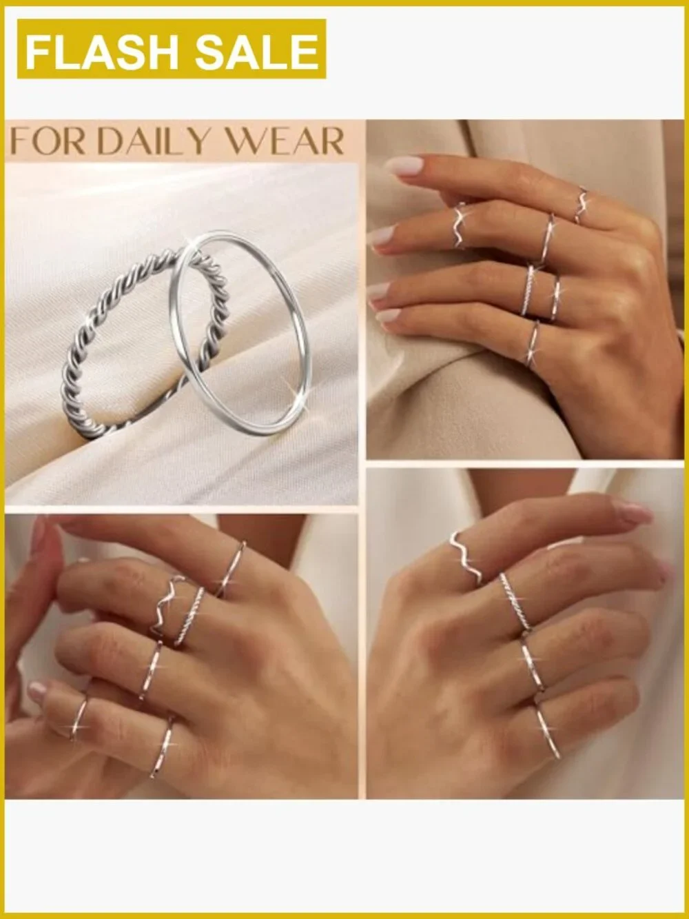 Plain Band Knuckle Stacking Midi Rings Set Comfort Fit 8pcs